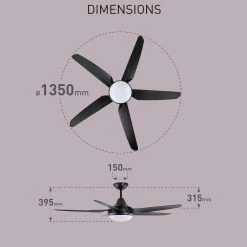 Best deal 🔔 Mercator 135cm Black 5 Blades GLADIS Ceiling Fan With Tricolour LED - To Australia ⭐ -Metal Mate Shop 495320eb93194a8d87d631e697221576